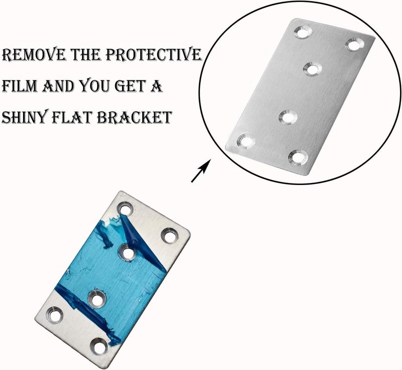 Evadow 40Pack Stainless Steel Flat Bracket Mending Plate, 3.1" x 1.5" Bracket Joining Plate, Heavy Duty Metal Repair Fixing Joining Brace Right Angle for Wood Furniture Cabinet Shelves, Straight Brackets - Image 5